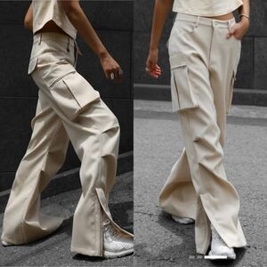 The Frankie Shop VALO Wide Leg CARGO PANTS in Beige Cream Small